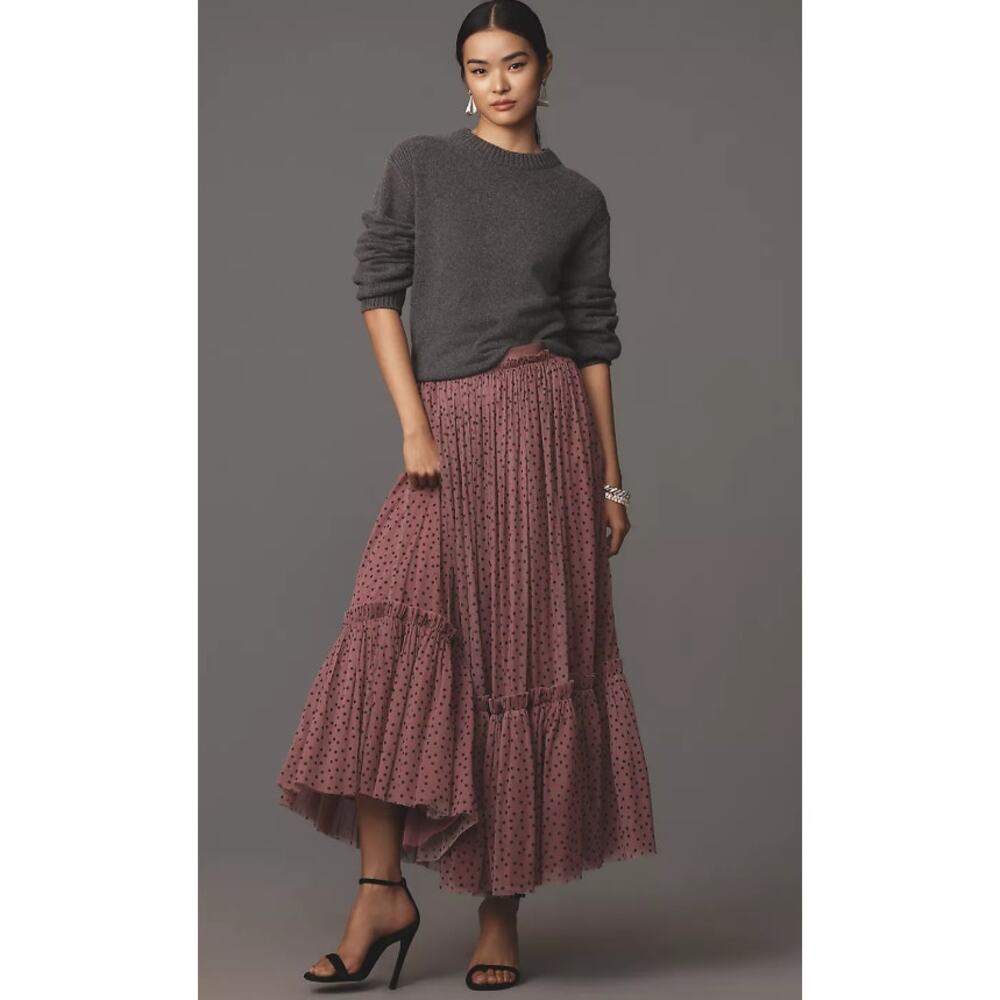 NWT Anthropologie Tiered Polka Dot Tulle Maxi Skirt - Small